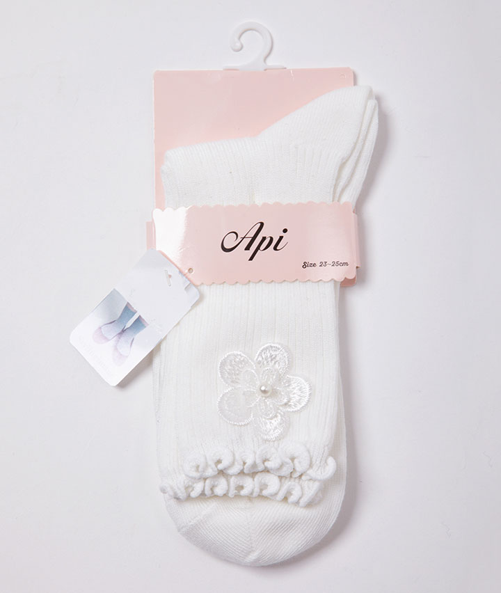 （１足物）お花ワッペン付きソックス