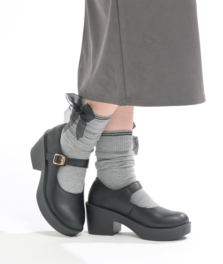 （１足物）オーガンジーリボン付きくしゅソックス