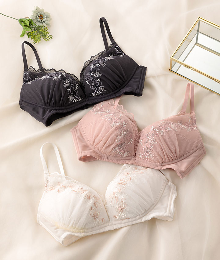 （ぴとブラ）フラワーチュールレースノンワイヤーブラジャー