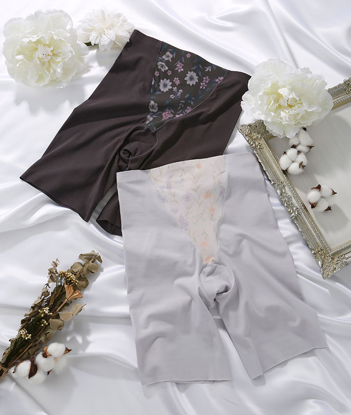 （素肌にいいこと）（綿混）フラワープリントロングガードル