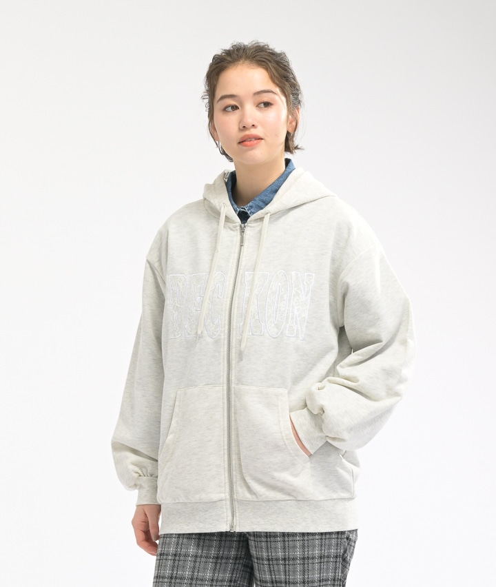 レース貼り付けロゴジップパーカー