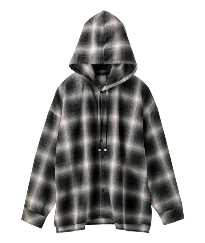 チェック柄フードシャツ