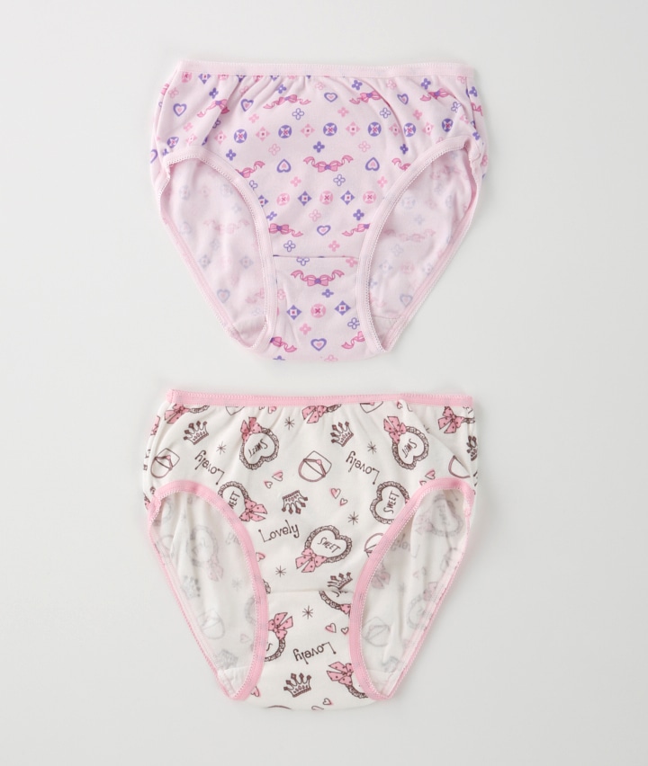 （雑貨柄と幾何柄）（綿混）（２枚組）女児ショーツ