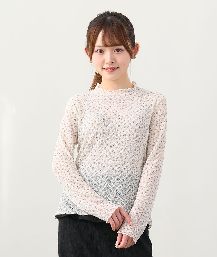 小花柄シアートップス