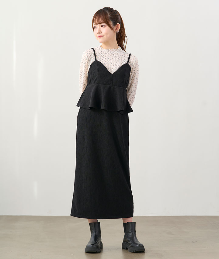 ウェーブジャガードペプラムキャミワンピース