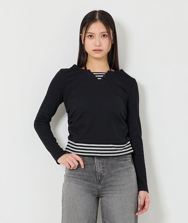 ボーダーフェイクプルオーバー