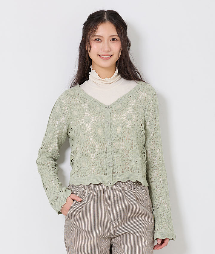 クロシェＶネックカーディガン