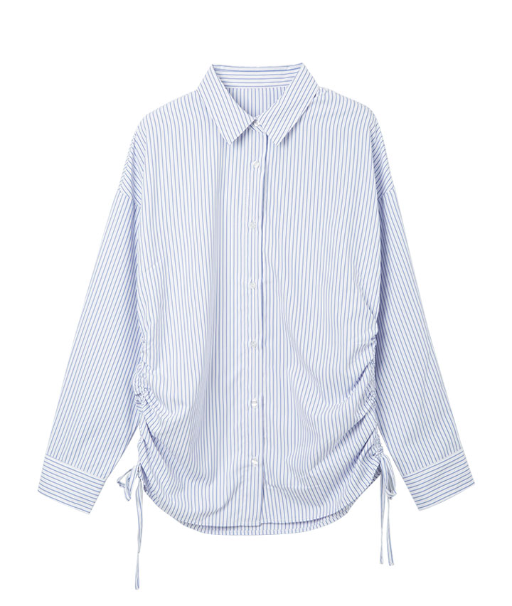 裾ギャザーストライプシャツ