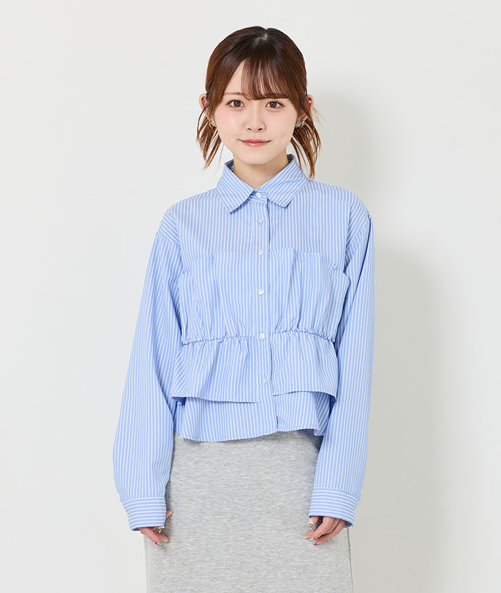 ウエストギャザーストライプシャツ