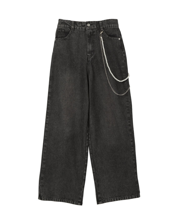 パールチェーン付きデニムパンツ