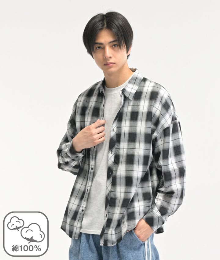 長袖オンブレチェックシャツ