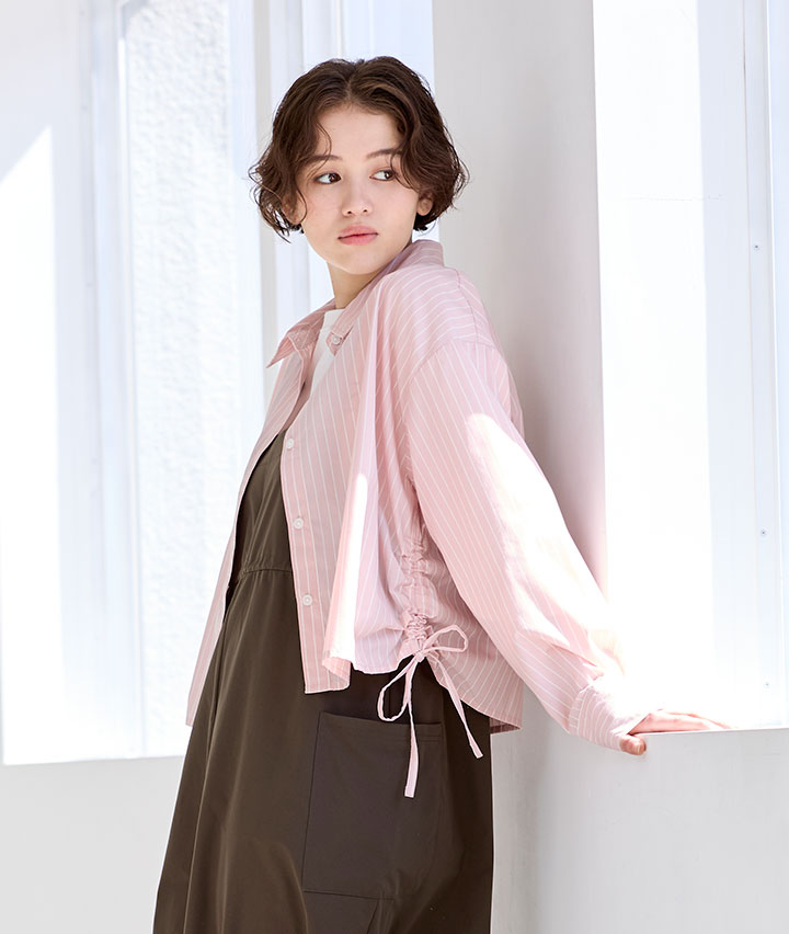 脇ドロストストライプシャツ