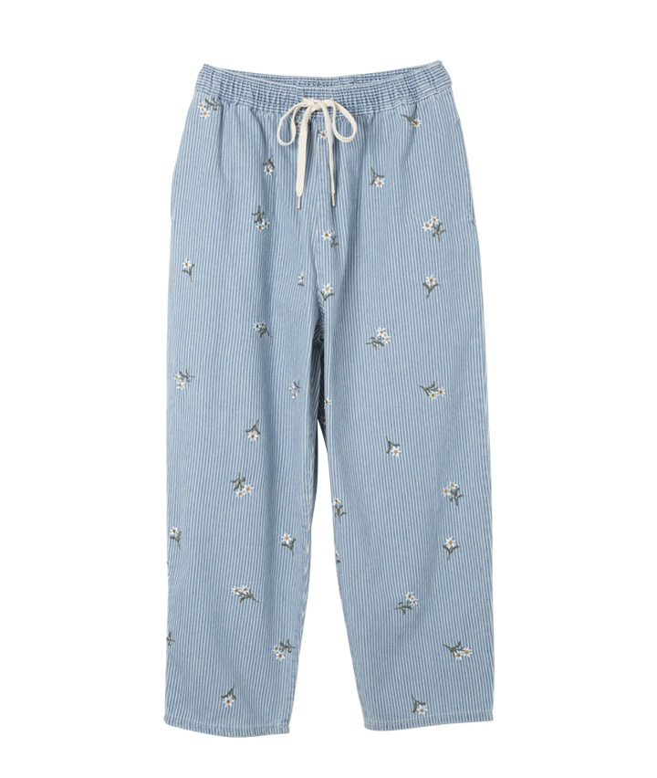 ヒッコリー花刺繍パンツ