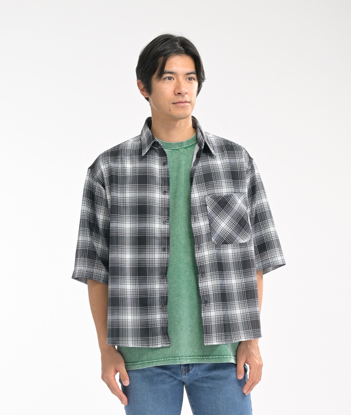 パナマオンブレチェック５分袖シャツ
