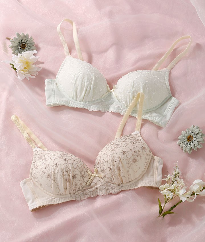 （ローズオイル加工）（コットンＭＩＸ）コットンレースノンワイヤーブラジャー
