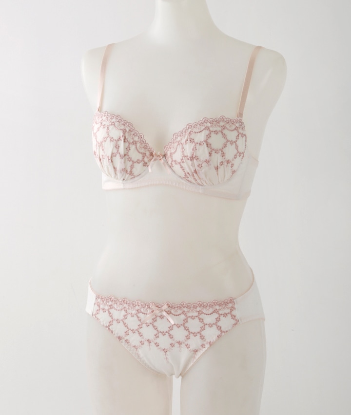 （今っぽブラセット）コットンレースノンワイヤーブラジャー＆ショーツセット