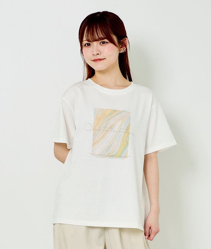 マーブリングプリントＴシャツ