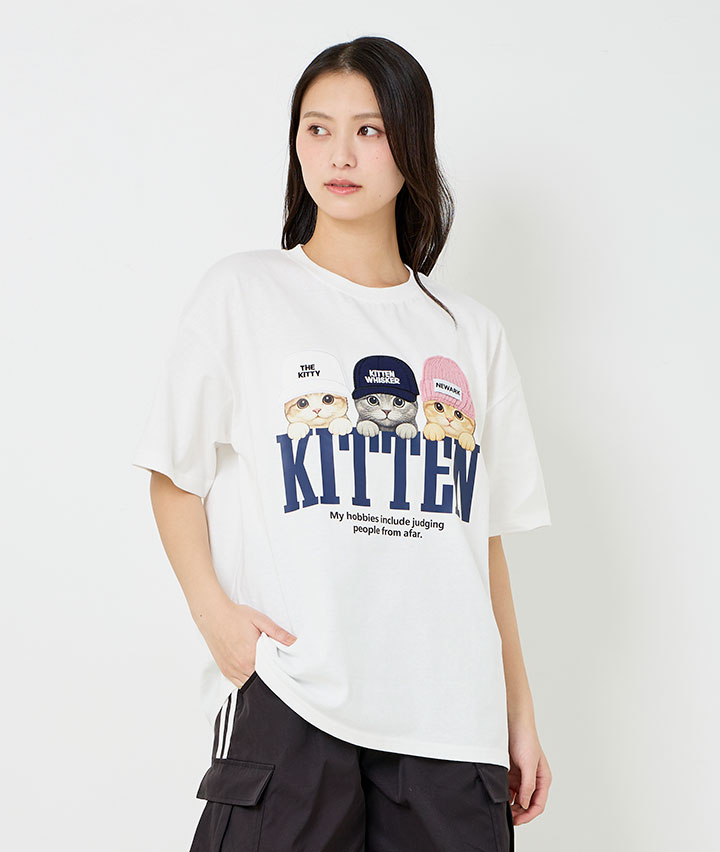 ネコ帽子貼付けＴシャツ