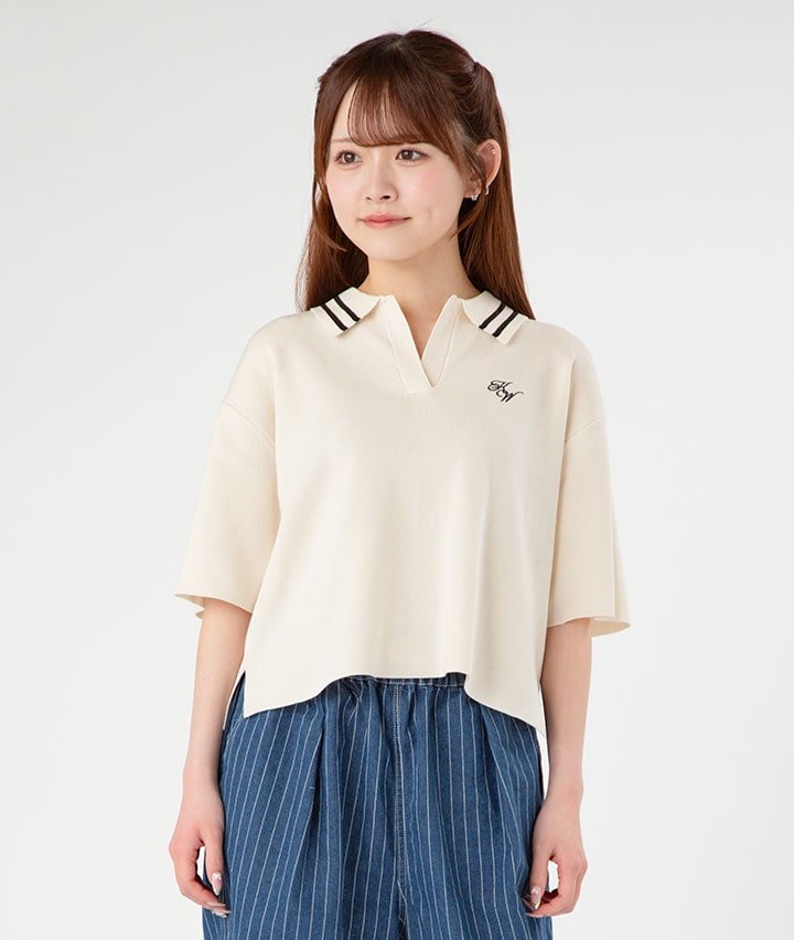 刺しゅうスキッパーニットプルオーバー