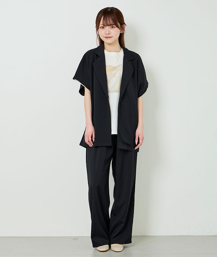 麻調無地ジャケット＋パンツセット