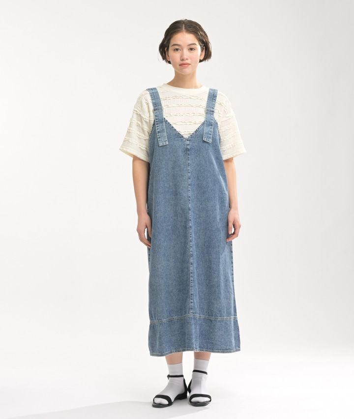 デニム裾切り替えジャンパースカート