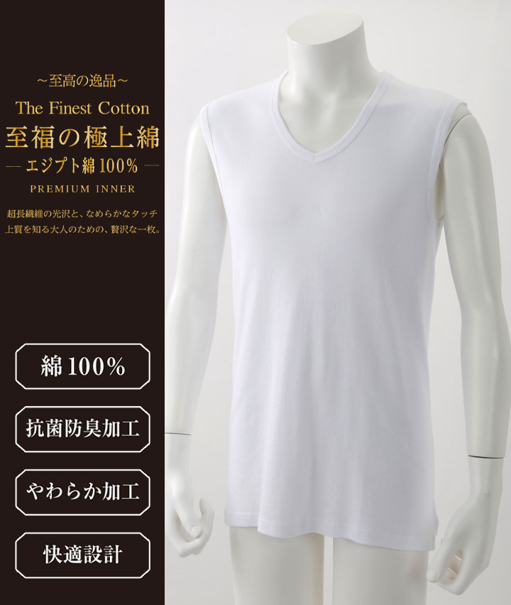 【至福の極上綿】（エジプト綿１００％）（抗菌防臭加工）（やわらか加工）（脇部分縫い目なし）（２枚組）Ｖ首サーフシャツ