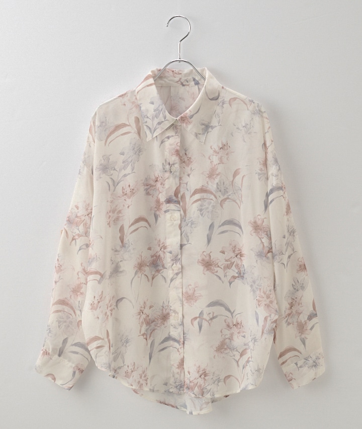 トレンド婦人花柄シアーシャツ