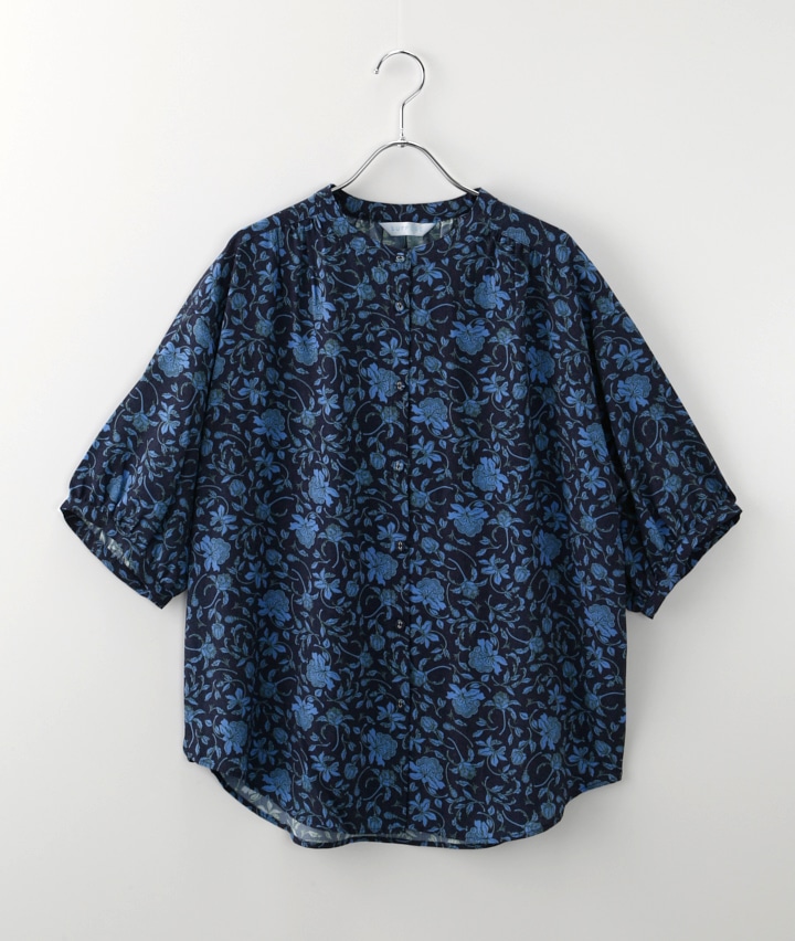 （接触冷感・イージーケア）レーヨンバンドカラー５分袖ブラウス