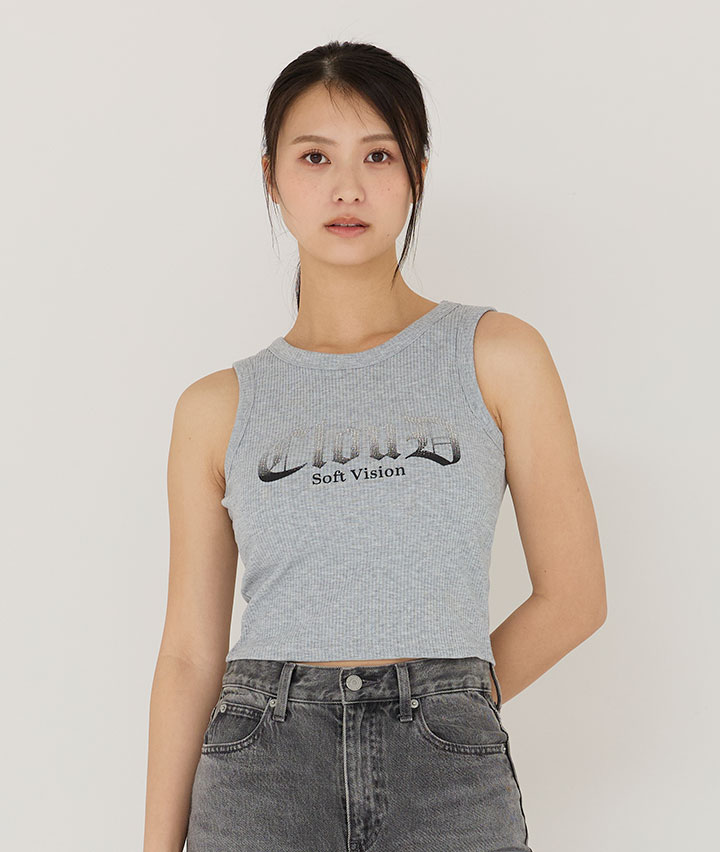 ラメロゴプリントカップ付きタンクトップ