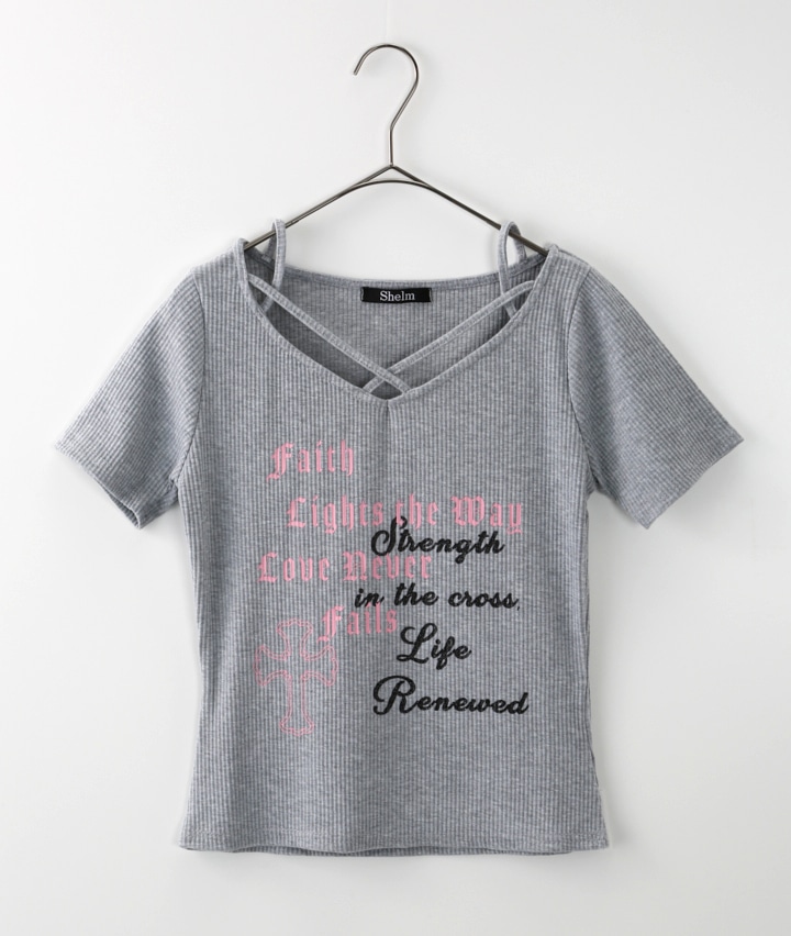 クロスネックプリントＴシャツ