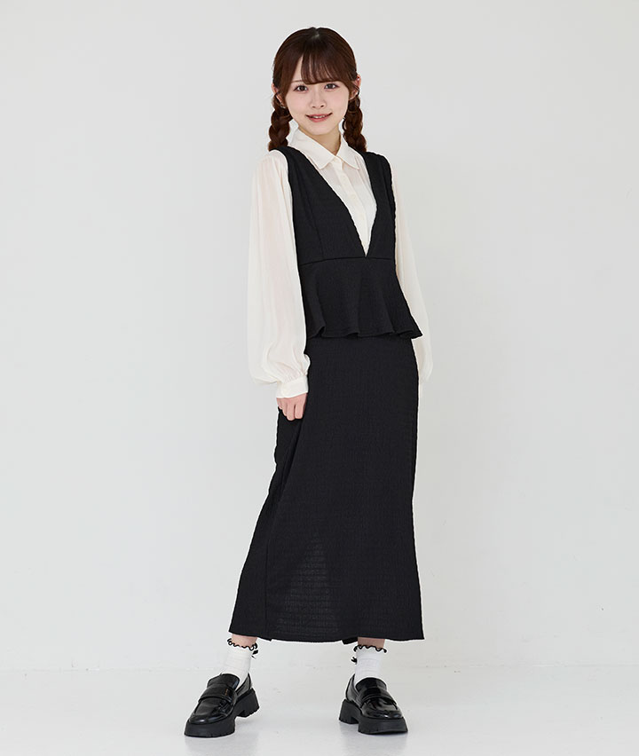 ＜トレンドスタイル＞婦人楊柳ジャガードペプラムワンピース