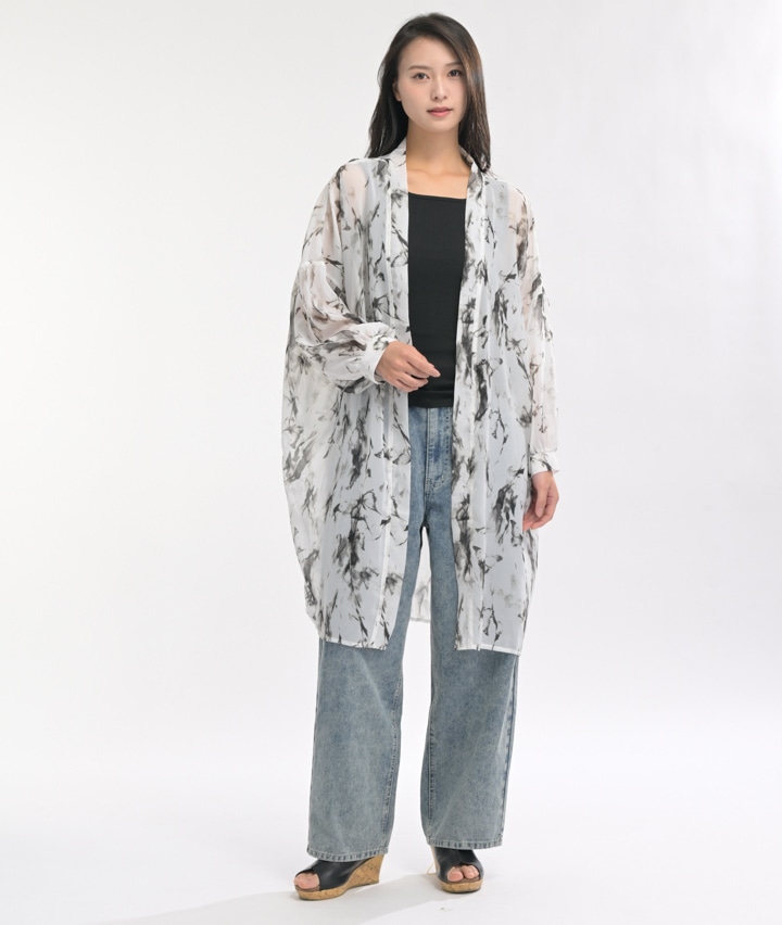 蝶柄シフォンガウン＋タンクトップセット