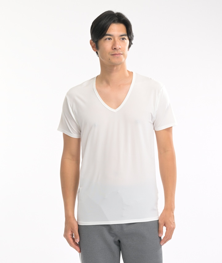 【涼の呼吸】（接触冷感）（吸放湿）（静電防止）半袖Ｖ首シャツ