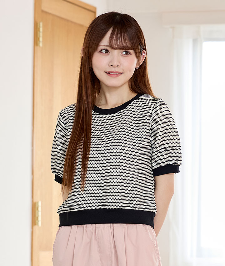 ふくれ細ボーダープルオーバー