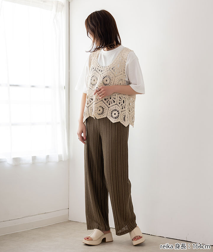 ストライプレースワイドパンツ