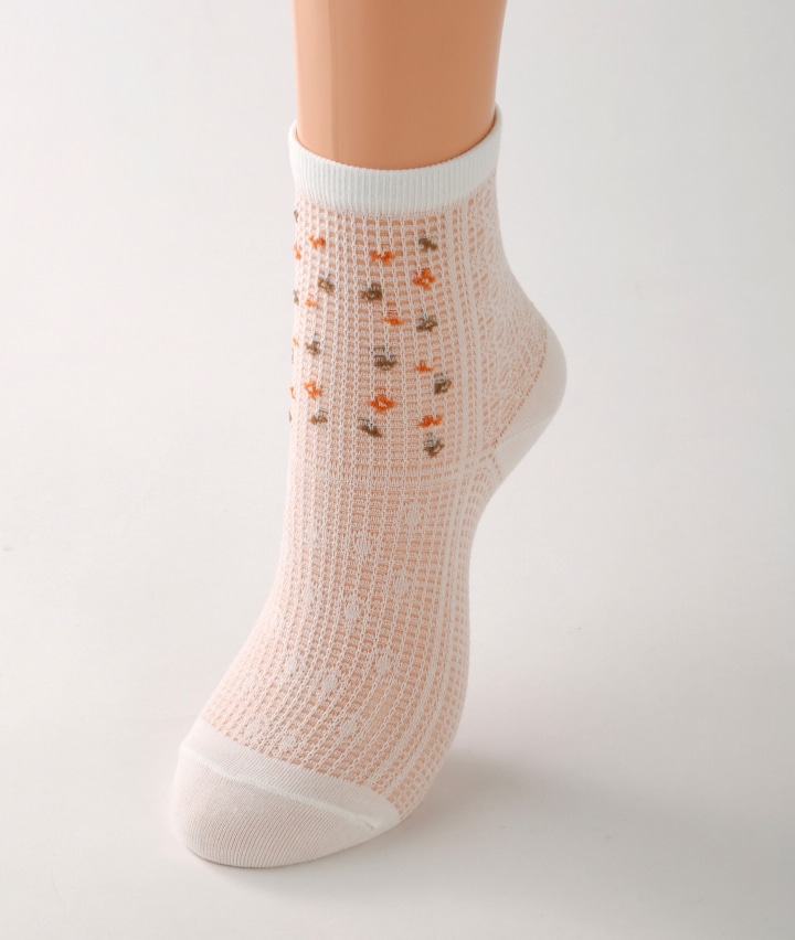 （１足物）小花柄シアーソックス