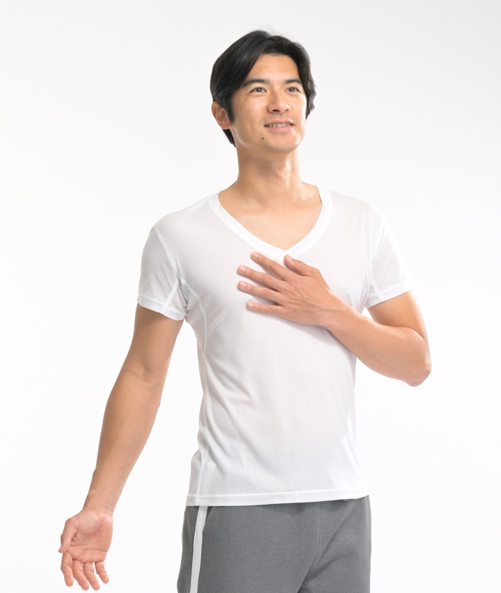 【ＨＩＧＨＣＯＯＬーＴ】（吸汗速乾）（汗冷え抑制）（軽量）（通気性）半袖Ｖ首シャツ
