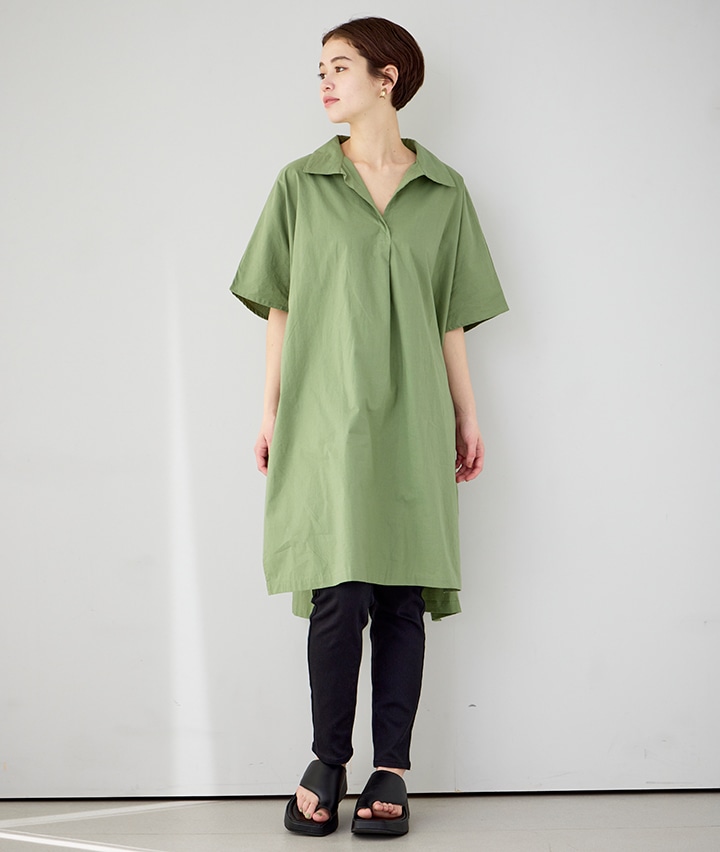 うさと服　薄いグリーン 半袖チュニック 両脇にリボン付き うさと服 薄いグリーン 半袖チュニック 両脇にリボン付き