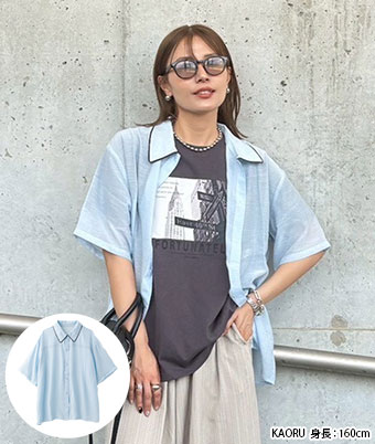 パイピング配色シアーシャツ