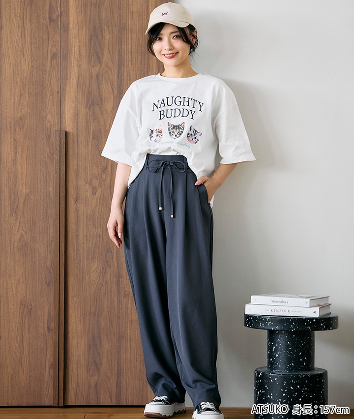 ストレッチサルエルタックパンツ（ATSUKO）(Mサイズ