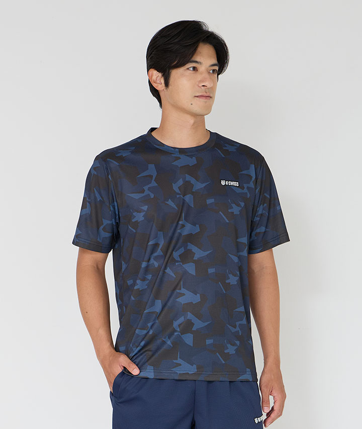 【Ｋ・ＳＷＩＳＳ】（接触冷感）総柄クルーＴシャツ
