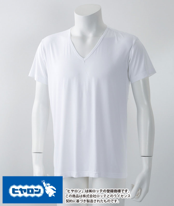 【ヒヤロン×Ｐａｓｅｏｓ　ＣＯＯＬ】（接触冷感）（天竺編み）（脇部分消臭テープ付き）半袖Ｖ首シャツ