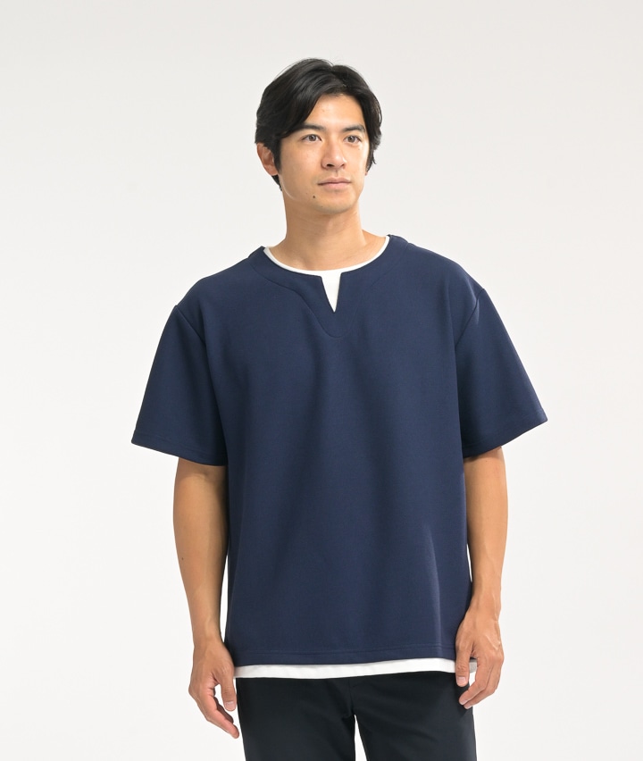 （接触冷感）鹿の子キーネックＴシャツ