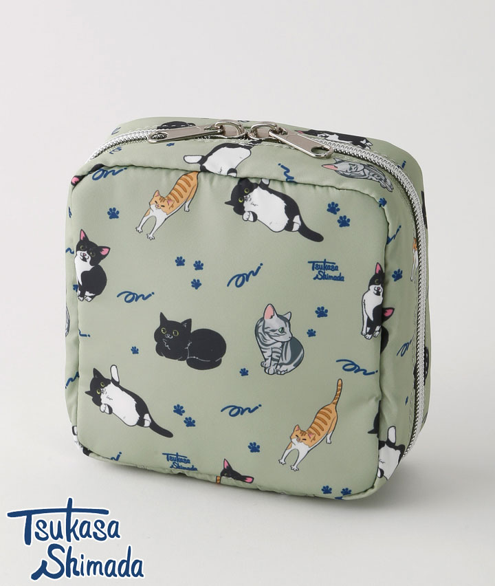 【島田つか沙】猫総柄　スクエアポーチ