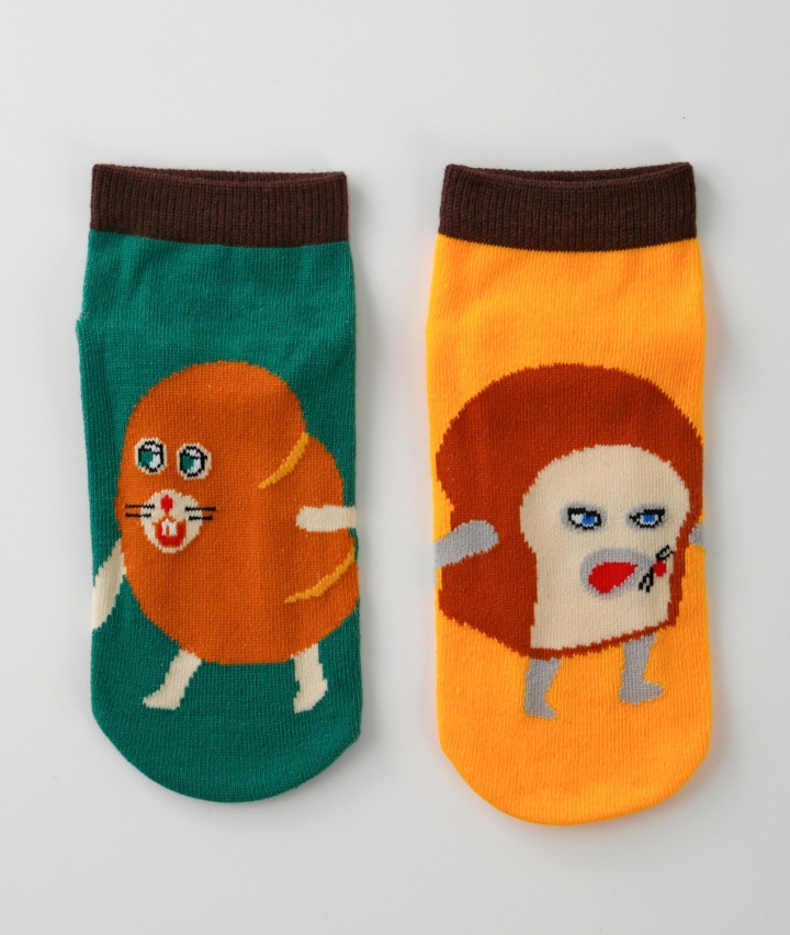 【パンどろぼう】（パンどろぼう×にせパンどろぼう）（１足組）フロント柄ソックス