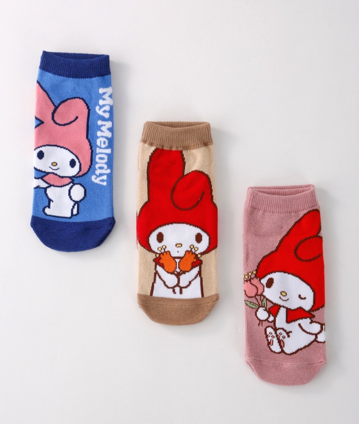 【サンリオキャラクターズ】（マイメロディ）（３足組）フロント柄ソックス
