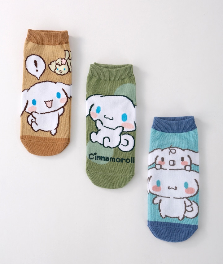 【サンリオキャラクターズ】（シナモロール）（３足組）フロント柄ソックス