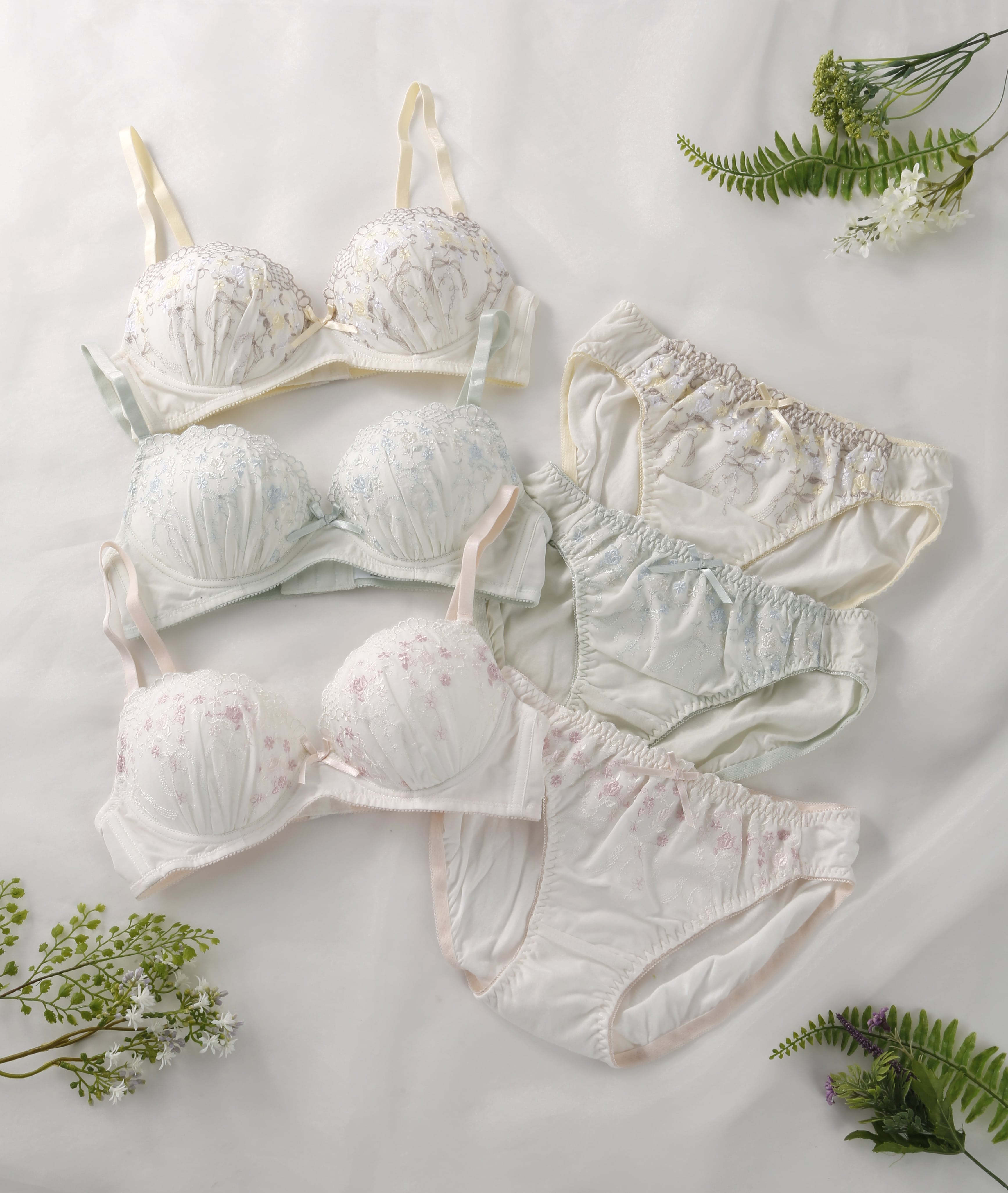 （今っぽブラセット）コットンレースノンワイヤーブラジャー＆ショーツセット