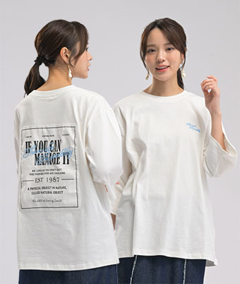 バックワッペン七分袖Ｔシャツ
