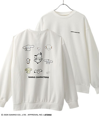 【サンリオキャラクターズ】（ポチャッコ・シナモロール）バックプリントトレーナー